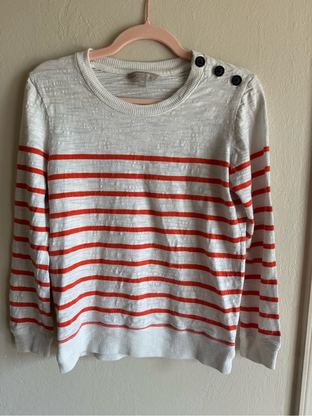 Banana Republic Classic Nautical Stripe Knit Top Cream Red size XS